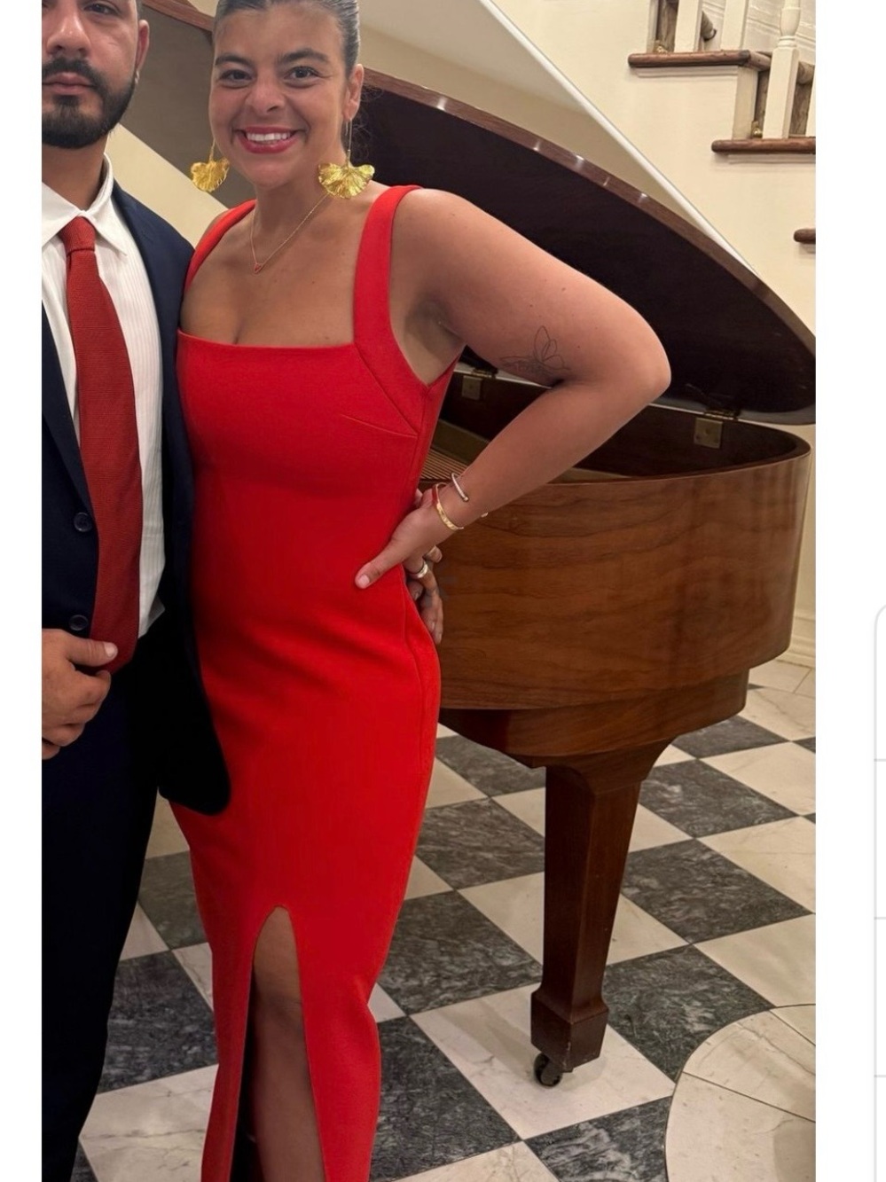 Princess Polly Red Square-Neck Midi Dress with Front Slit